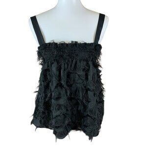 Waverly Grey Black Textured Fringe Strapless Top Small Boho Statement Party Chic